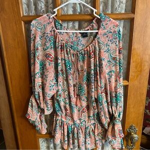 NWOT Moda International Peasant Blouse Medium Pink/Green Y2K